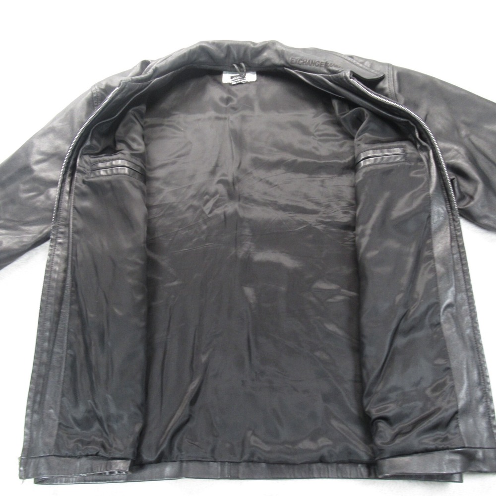 Microsoft Leather Jacket Men Medium Black Exchange Ranger Full Zip RARE VTG